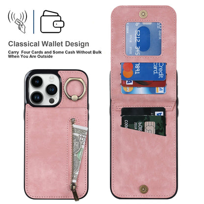 iphone 11 pro back wallet case with ring and zipper pocket RFID