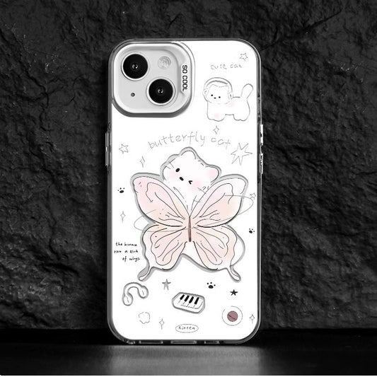 Iphone 7 plus / 8 plus  Slim fit Matte Hard Case with Pink Butterfly Cat Design