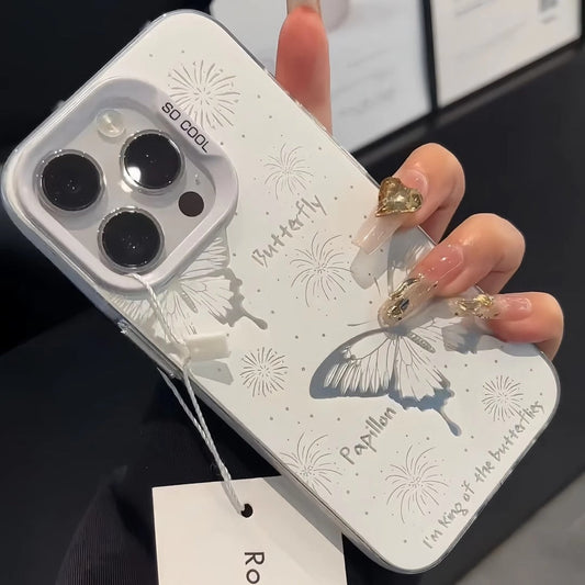 Iphone 11 pro max Slim fit Matte Hard Case with Artistic Butterfly Design Cream & Grey