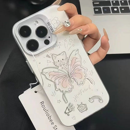 Iphone 11 Slim fit Matte Hard Case with Pink Butterfly Cat Design