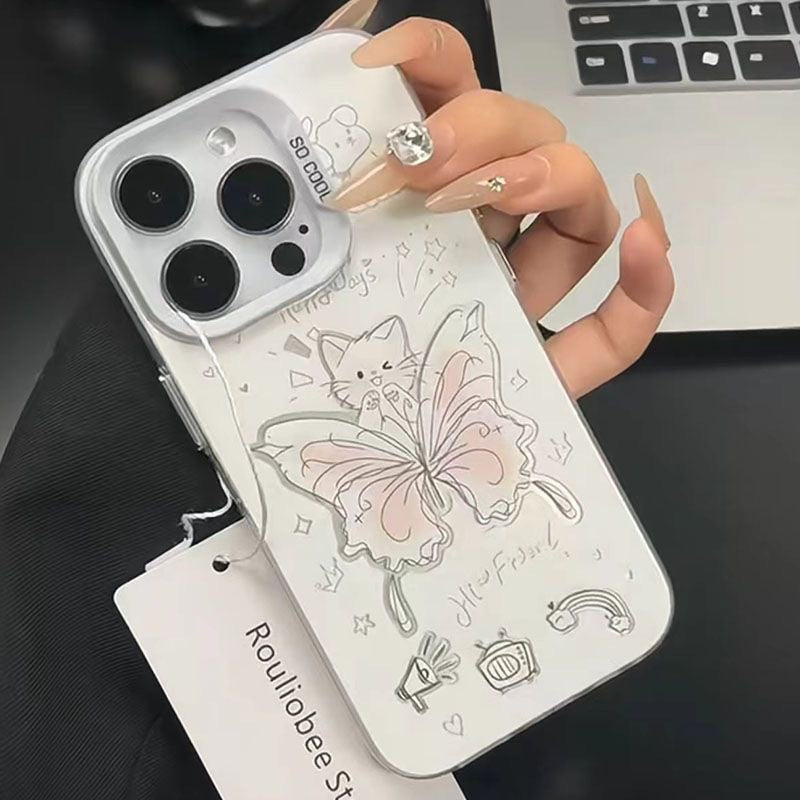 Iphone 11 pro max Slim fit Matte Hard Case with Pink Butterfly Cat Design