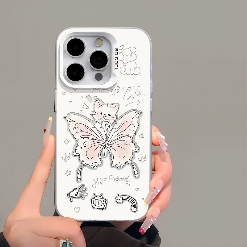 Iphone 11 pro max Slim fit Matte Hard Case with Pink Butterfly Cat Design
