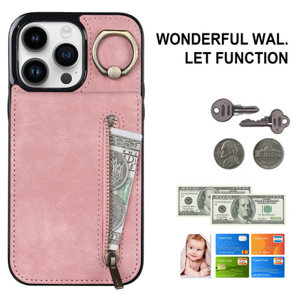 iphone 12 mini back wallet case with ring and zipper pocket RFID