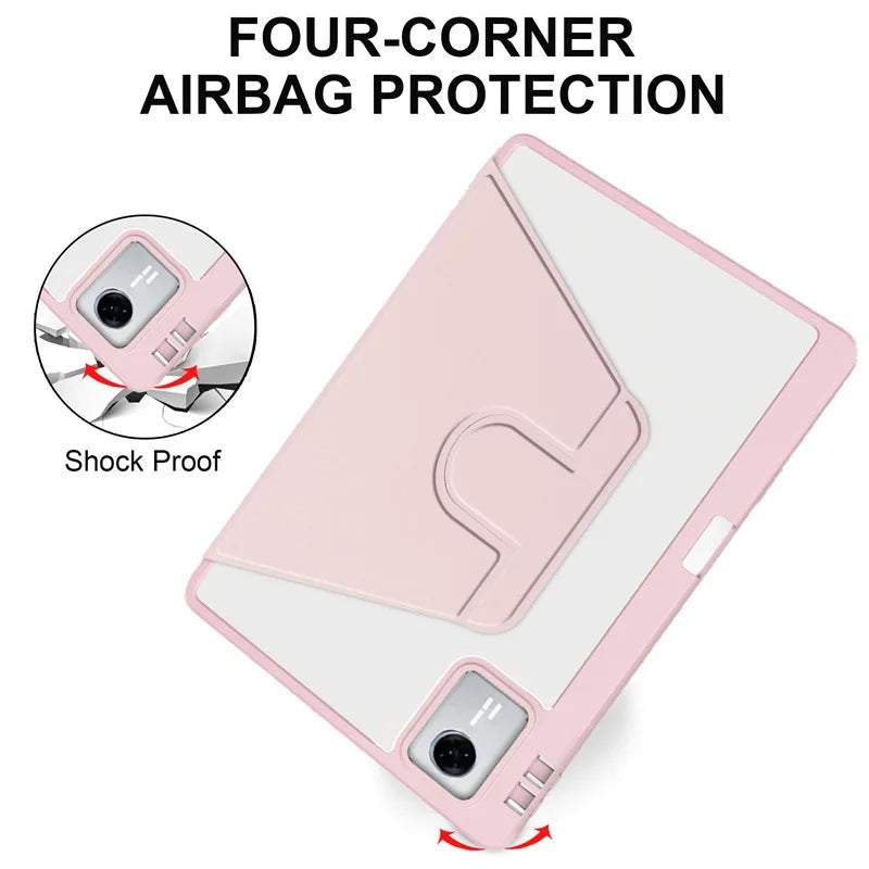Ultra-Slim 360° Rotating Clear Back Case for iPad with Multi-Angle Stand pink