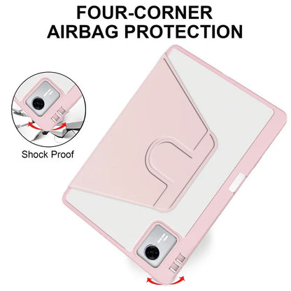 Ultra-Slim 360° Rotating Clear Back Case for iPad with Multi-Angle Stand pink