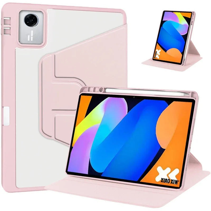 Ultra-Slim 360° Rotating Clear Back Case for iPad with Multi-Angle Stand pink