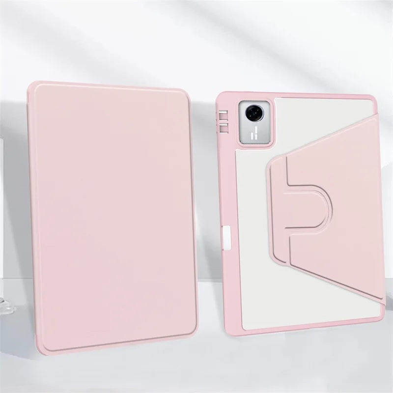 Ultra-Slim 360° Rotating Clear Back Case for iPad with Multi-Angle Stand pink