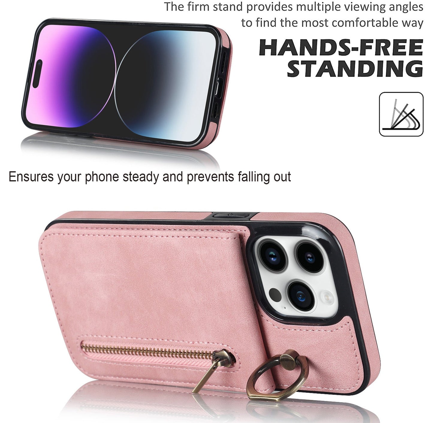 iphone 11 pro back wallet case with ring and zipper pocket RFID