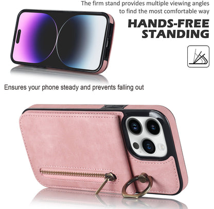iphone 11 pro back wallet case with ring and zipper pocket RFID