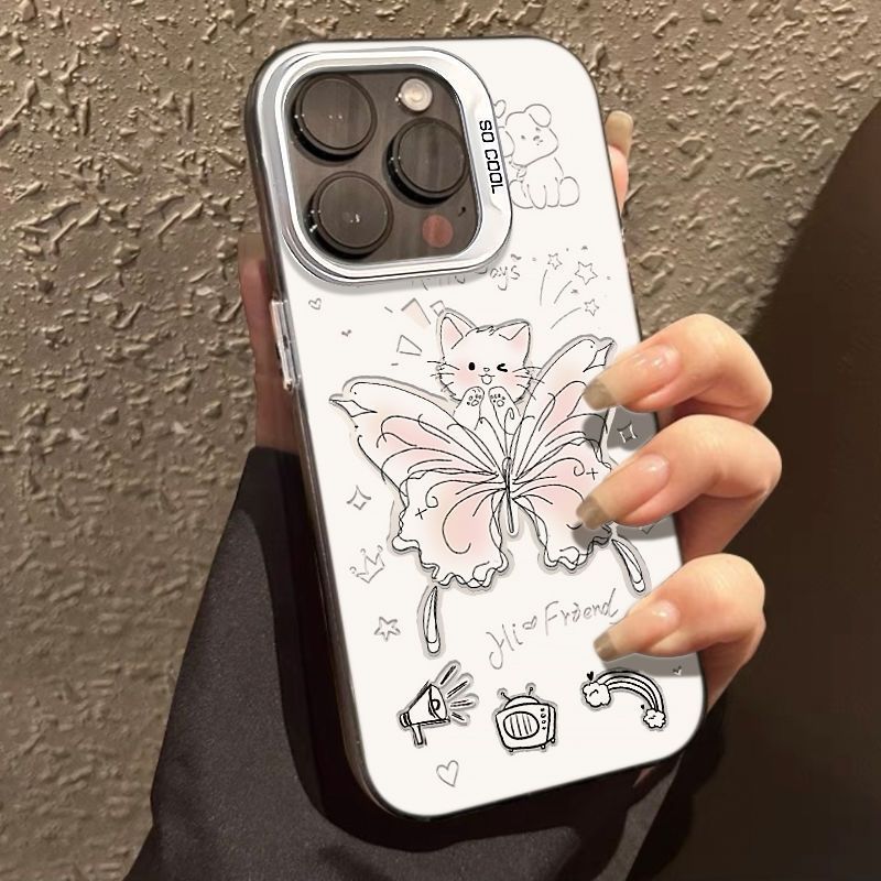 Iphone 11 pro max Slim fit Matte Hard Case with Pink Butterfly Cat Design