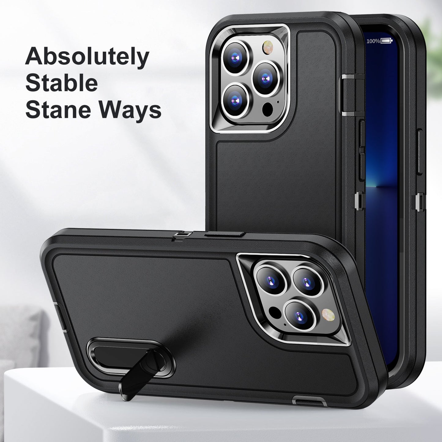 Iphone 16 case triple layer defender style with kickstand