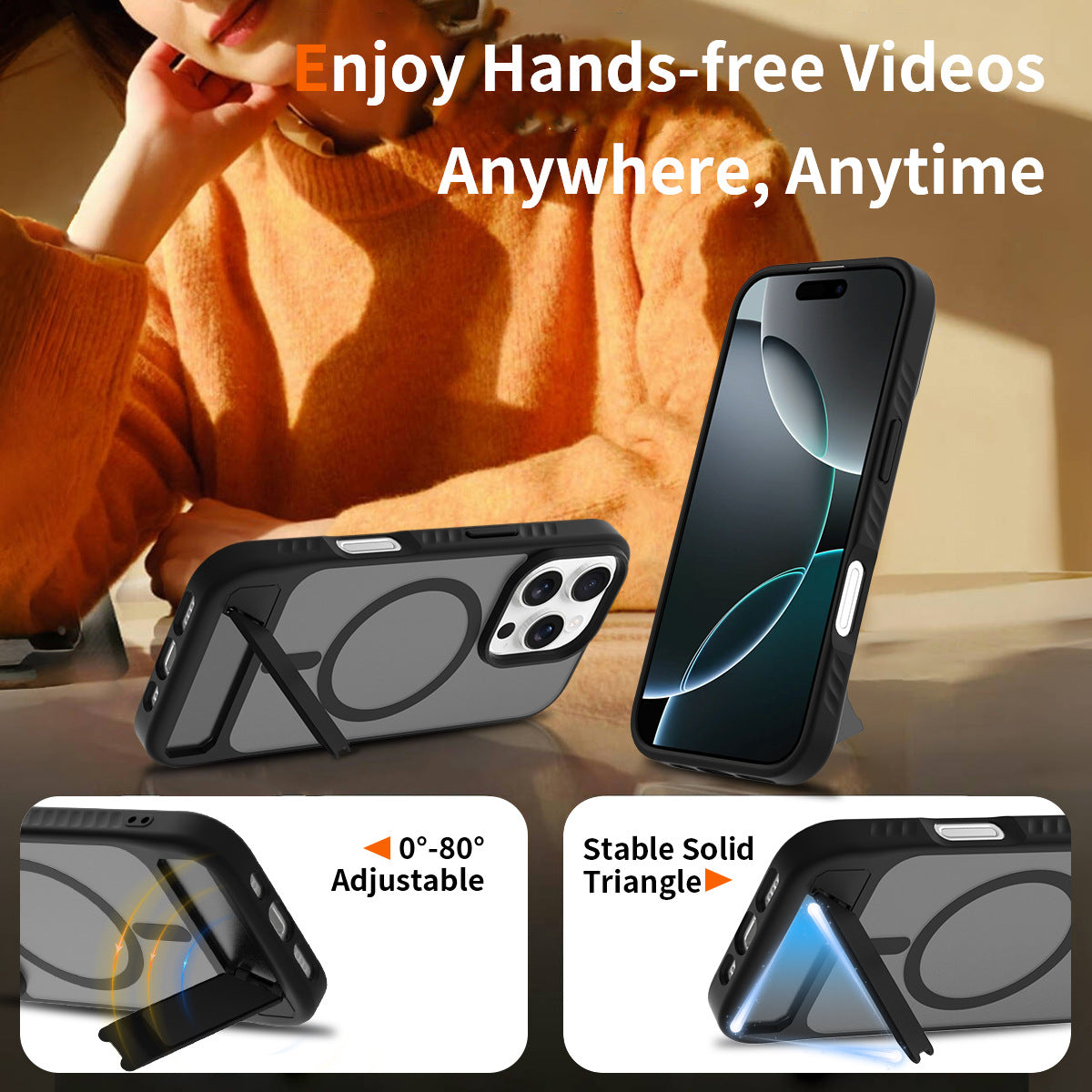 Iphone 16e Soft-Touch Matte Hard Case with MagSafe Ring, flush Kickstand, Shockproof Design