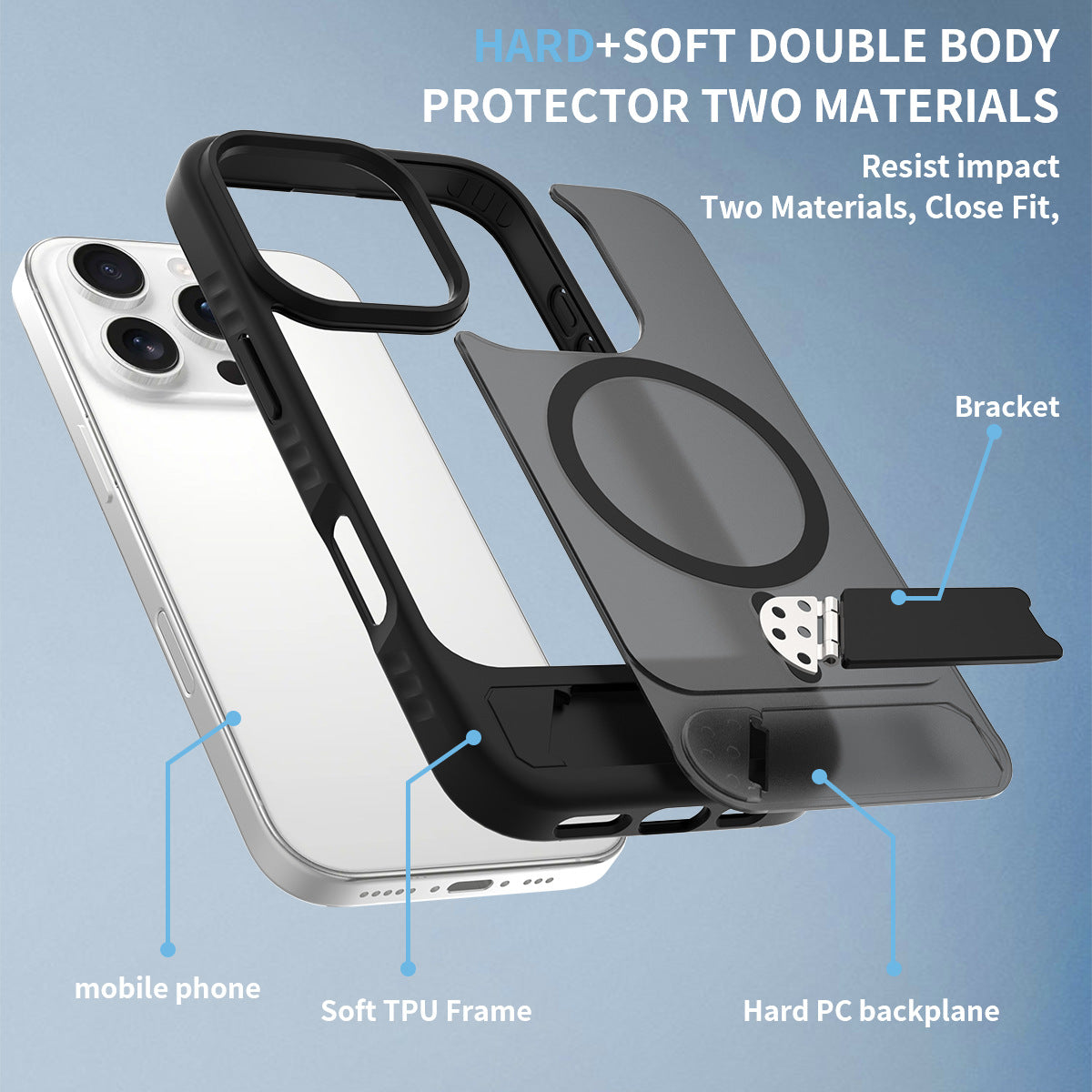 Iphone 16e Soft-Touch Matte Hard Case with MagSafe Ring, flush Kickstand, Shockproof Design