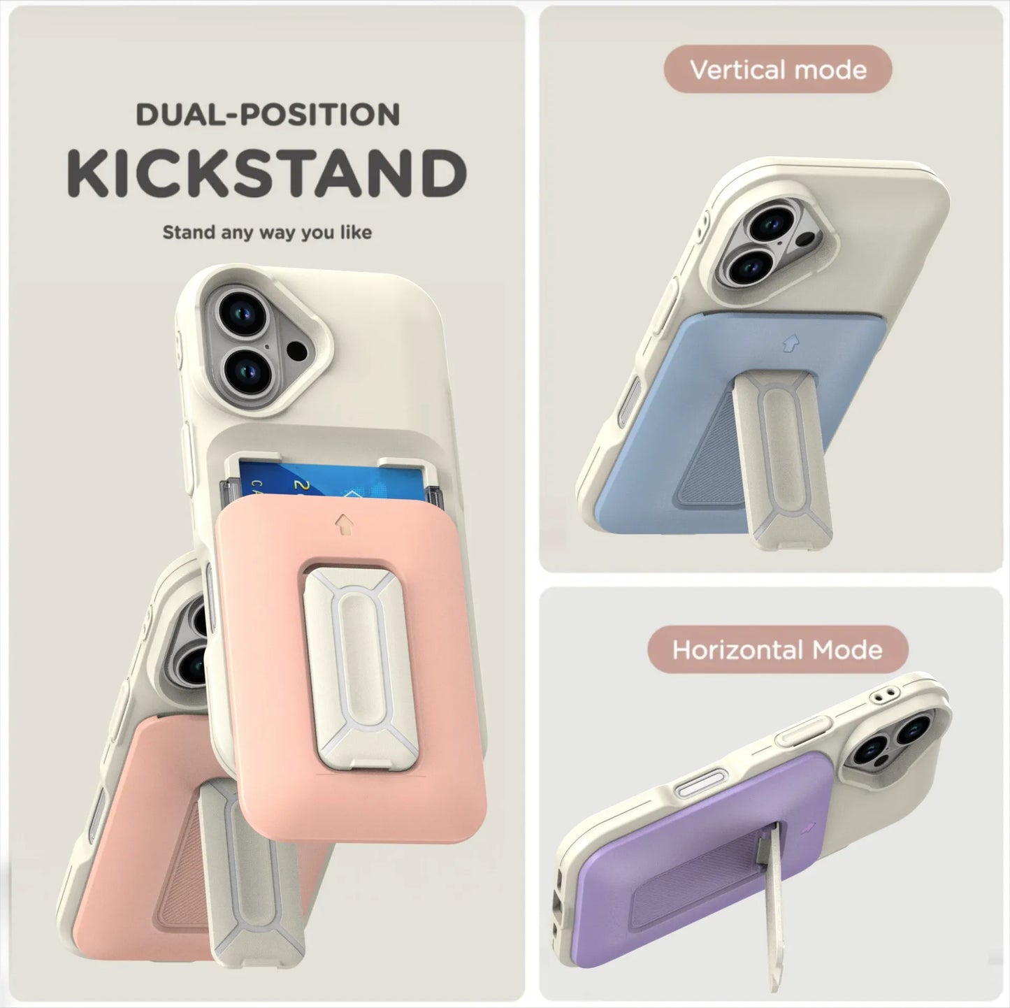 Iphone 11 dual layer case with 2 card compartment & dual position kickstand (B005)