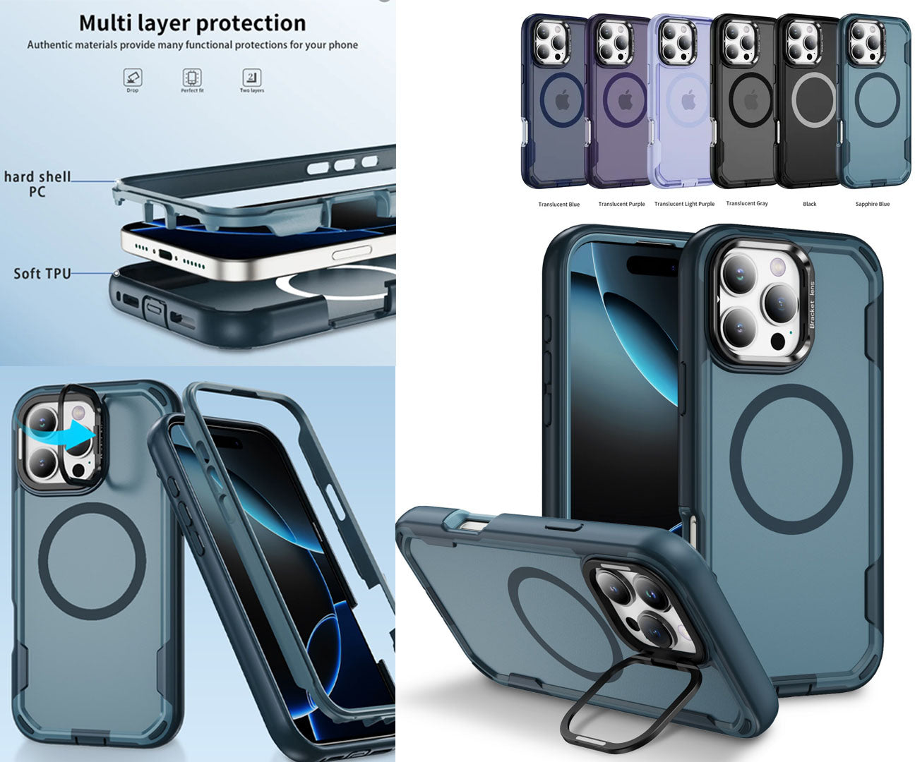 Iphone 17 air soft-touch 3 in 1 magsafe Case shockproof w foldable camera stand