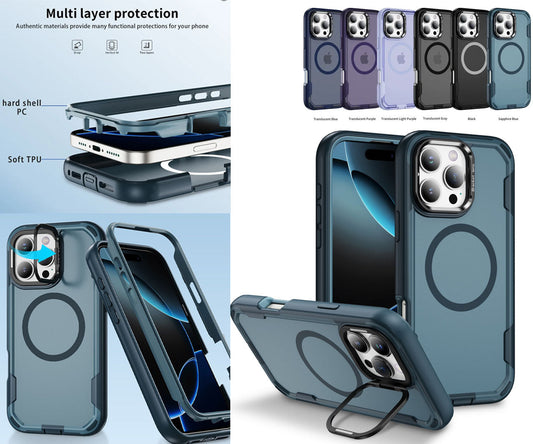 Iphone 17 air soft-touch 3 in 1 magsafe Case shockproof w foldable camera stand