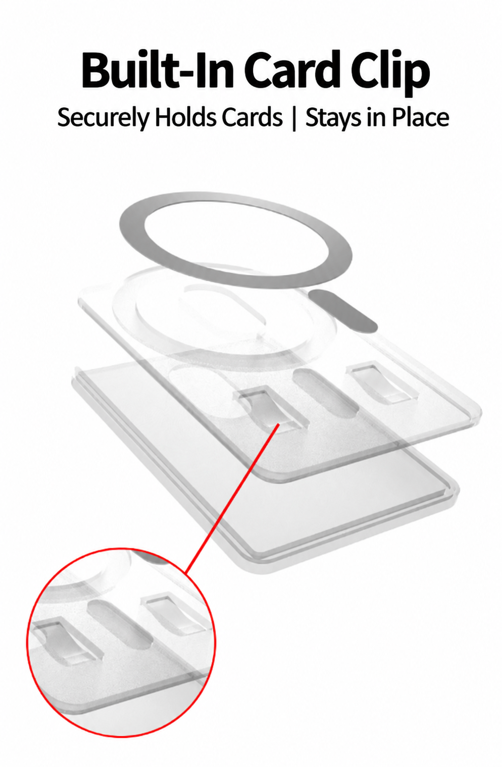 Frosted Clear MagSafe Card Holder Case with Built-In Card Clip