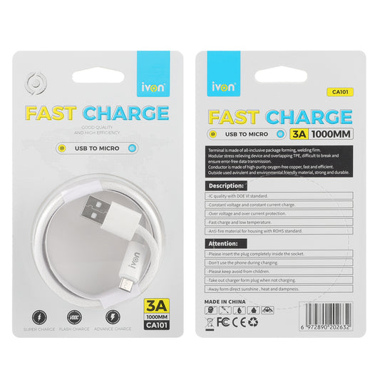 ivon 3a usb A to micro fast charge 1m strong and braided fast cable (ca101-m)