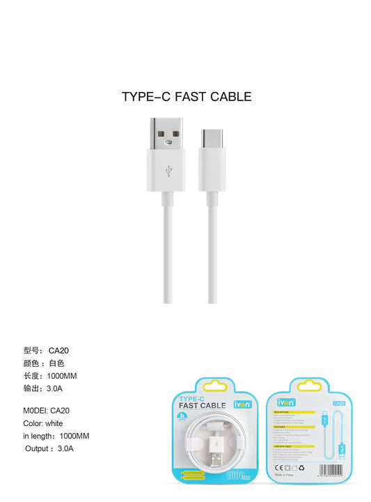 Ivon 1M 3A usb A to o type C cable (CA20)