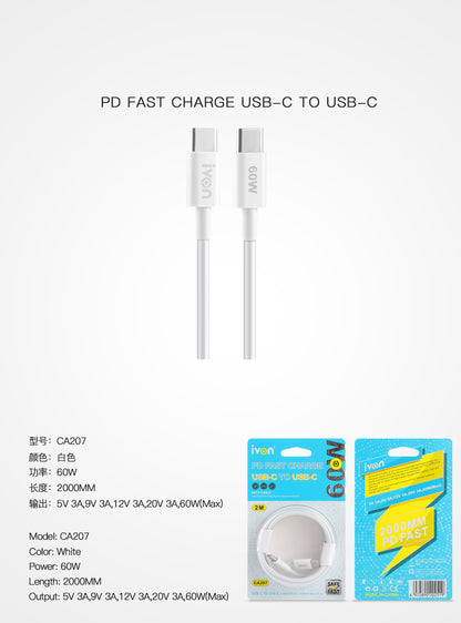ivon 60W fast charge usb c to usb c 2m (ca207)