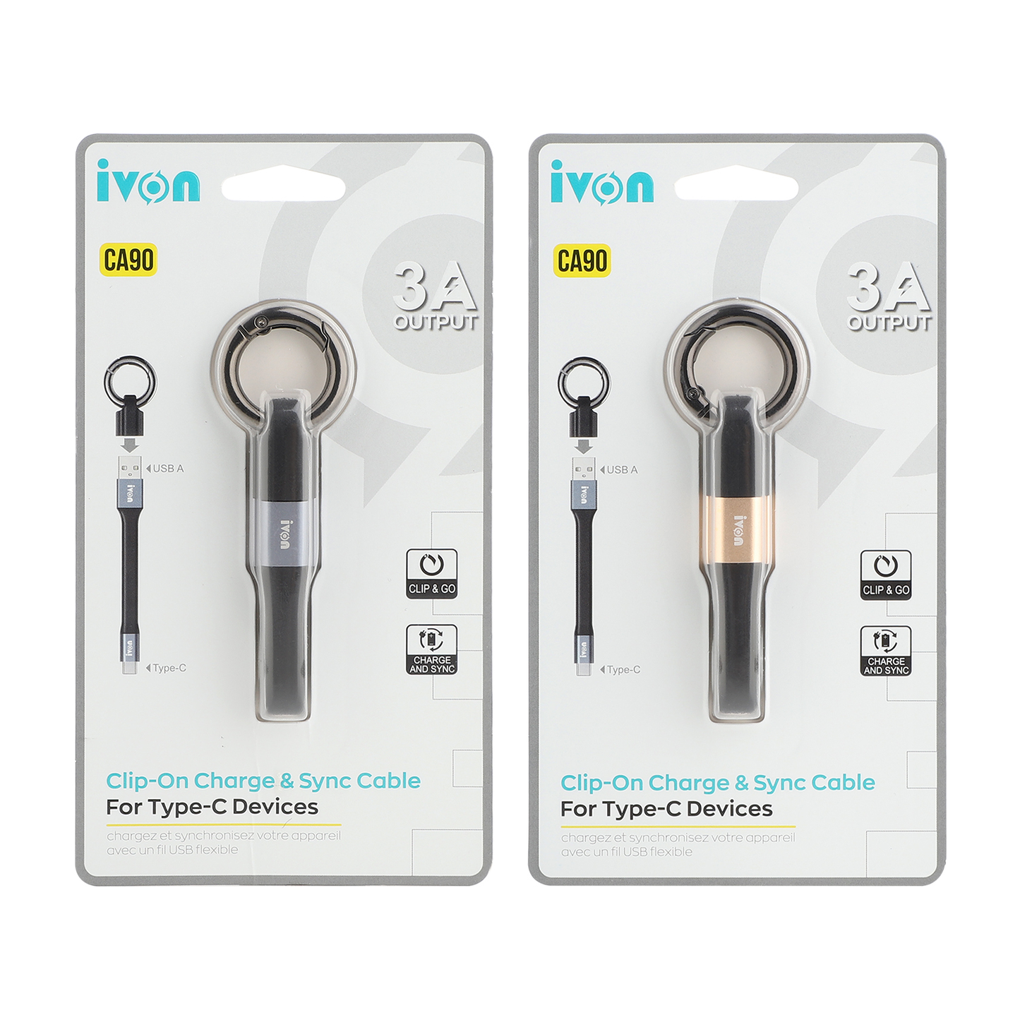 ivon Clip-on charge & Sync Cable with Key Ring usb a to USB C (ca90-AC)
