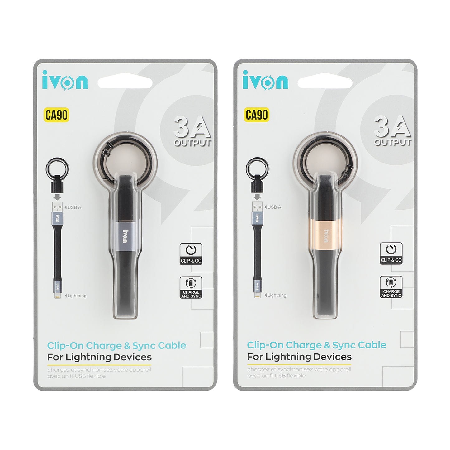 ivon Clip-on charge & Sync Cable with Key Ring usb a to Lightning(ca90-AL)