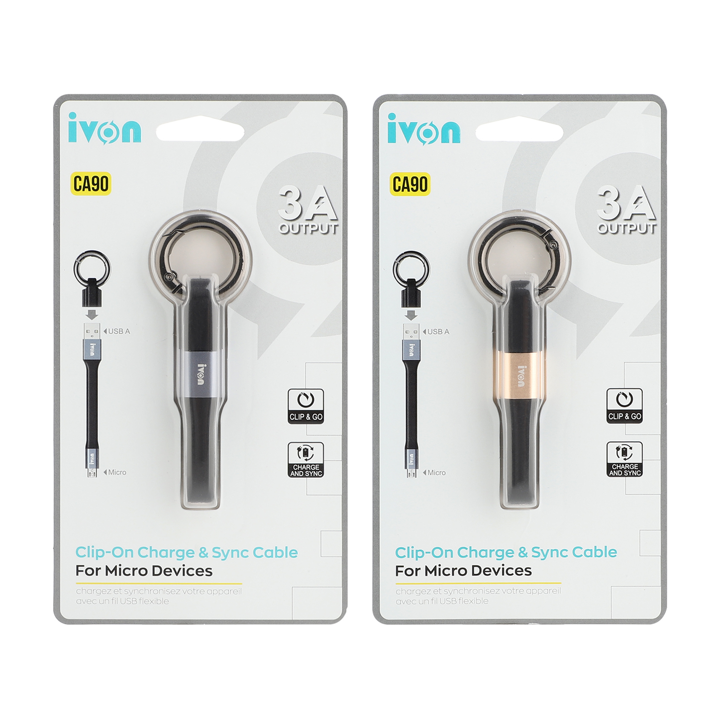 ivon Clip-on charge & Sync Cable with Key Ring usb a to micro usb(ca90-AM)
