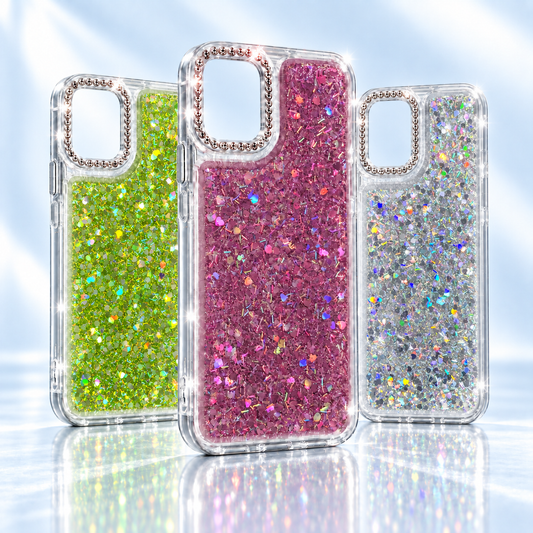 iPhone 16 Plus Slim fit clear case with glitter finish & camera protection