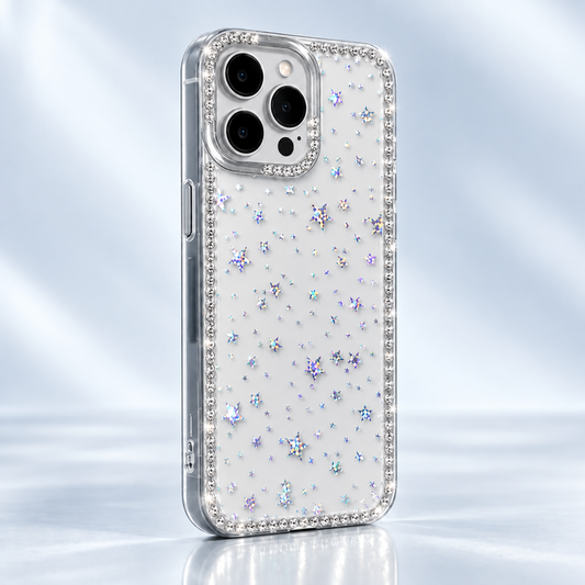 iPhone 11 Pro Slim fit clear case with glitter star pattern camera protection