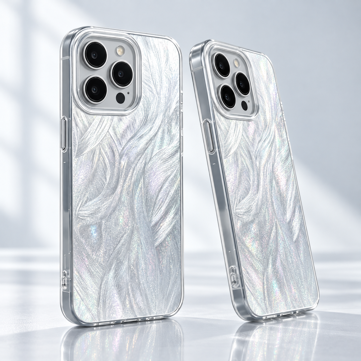 iPhone 16 Pro Max Slim fit case with mirror finish & feather pattern camera protection