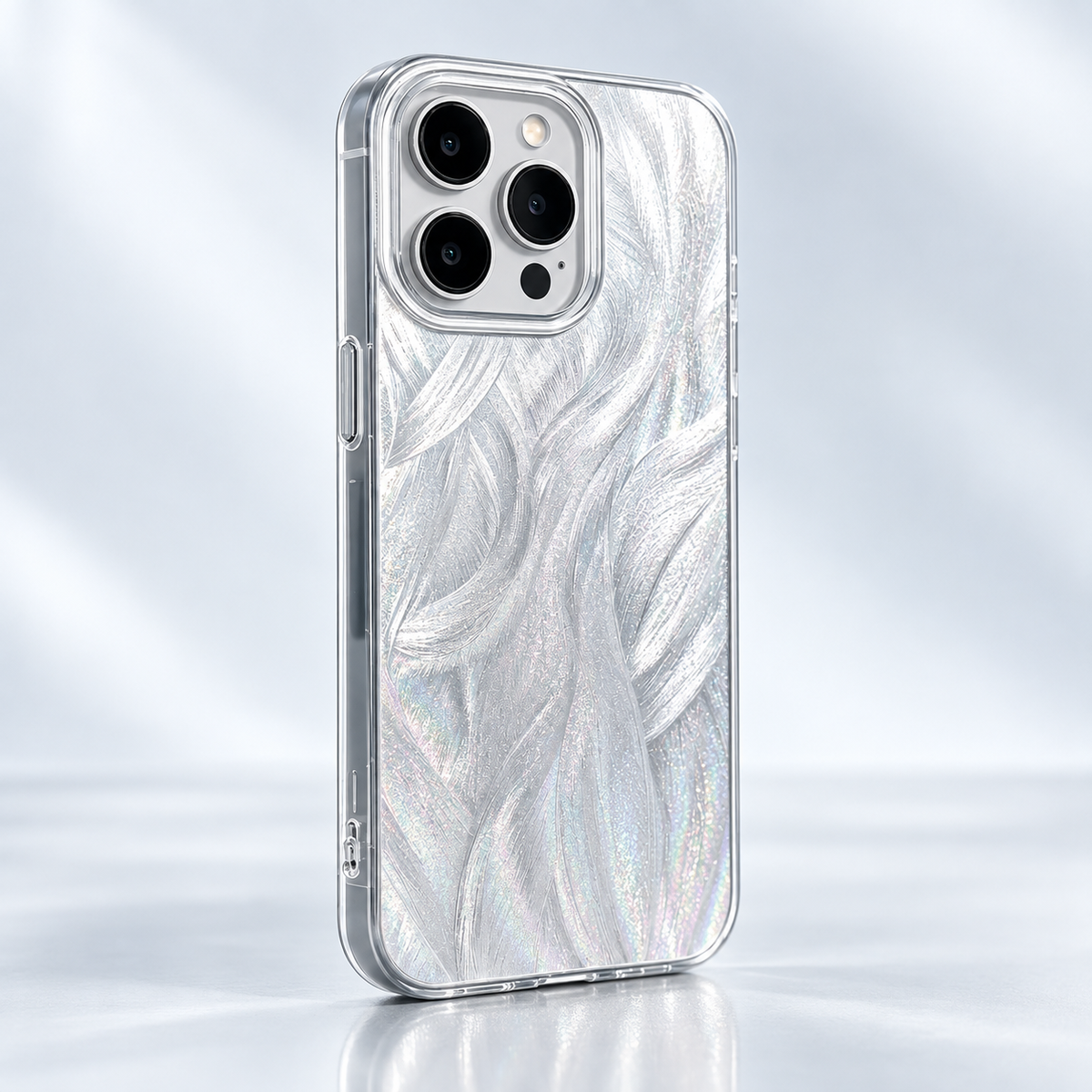 iPhone 16 Pro Max Slim fit case with mirror finish & feather pattern camera protection