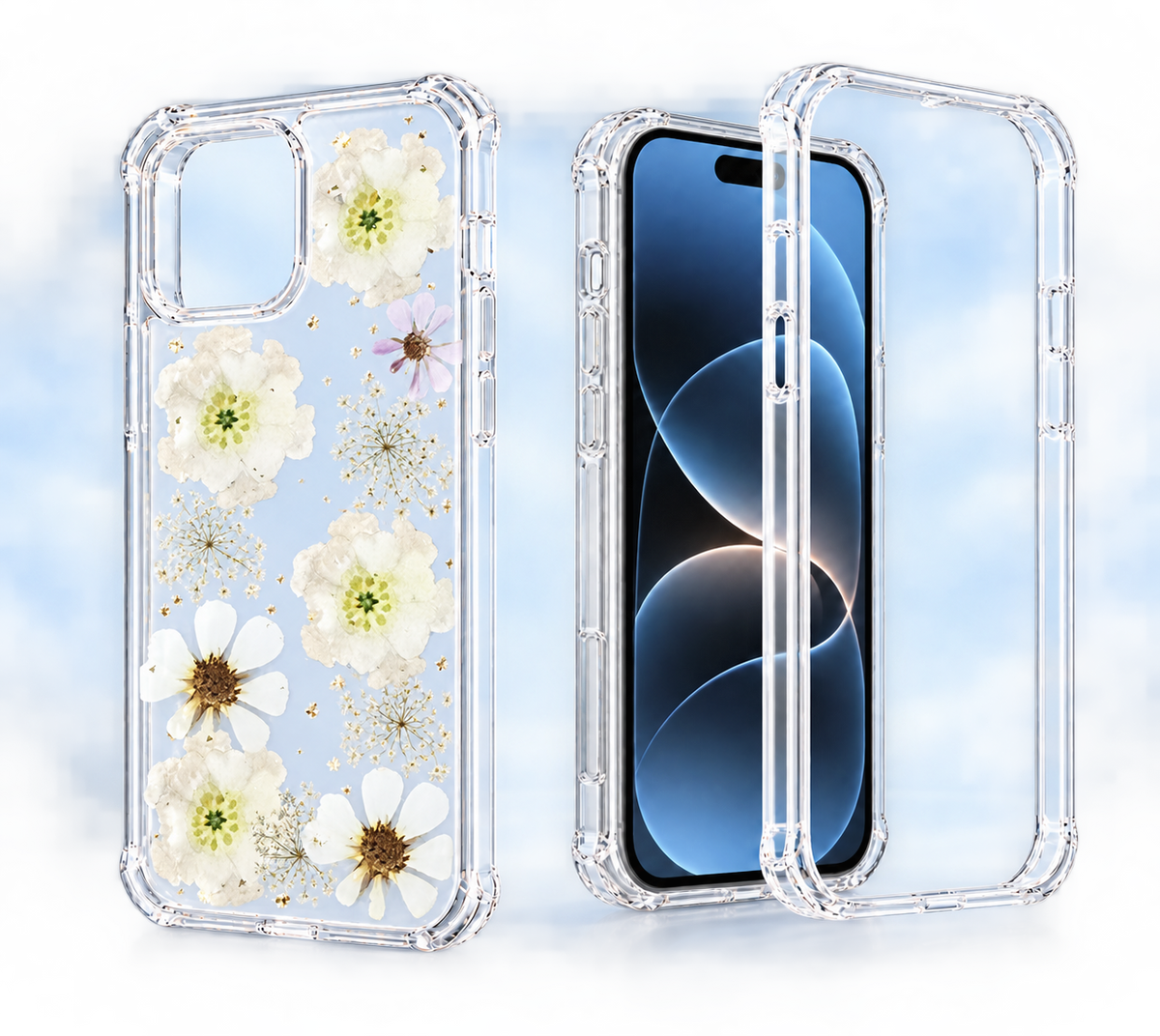iPhone 13 Pro 2pc shockproof clear case resin exposy floral camera protection
