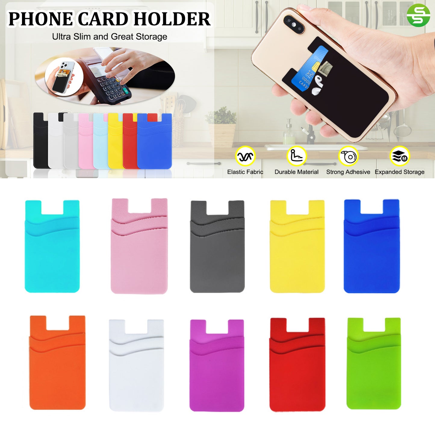 Dual slot Silicone Adhesive Phone Card Holder Stick-On Wallet Pocket for Back of Phone