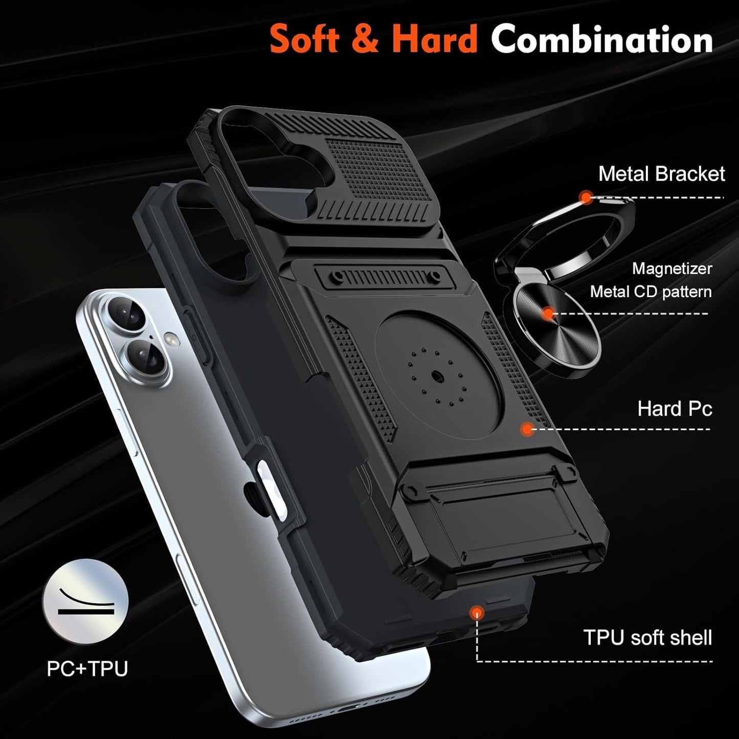 Oppo A58 5G dual layer case with ring holder & hidden 2-card compartment