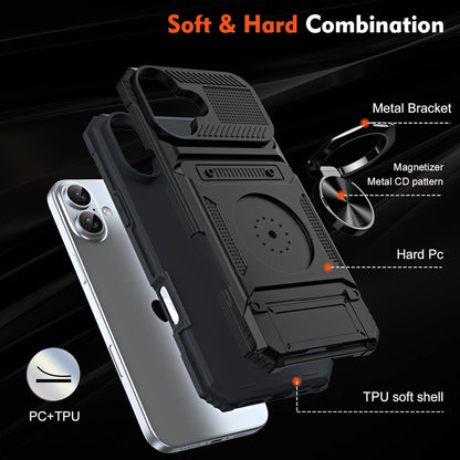 OppoA16/A16S/A54S dual layer case with ring holder & hidden 2-card compartment