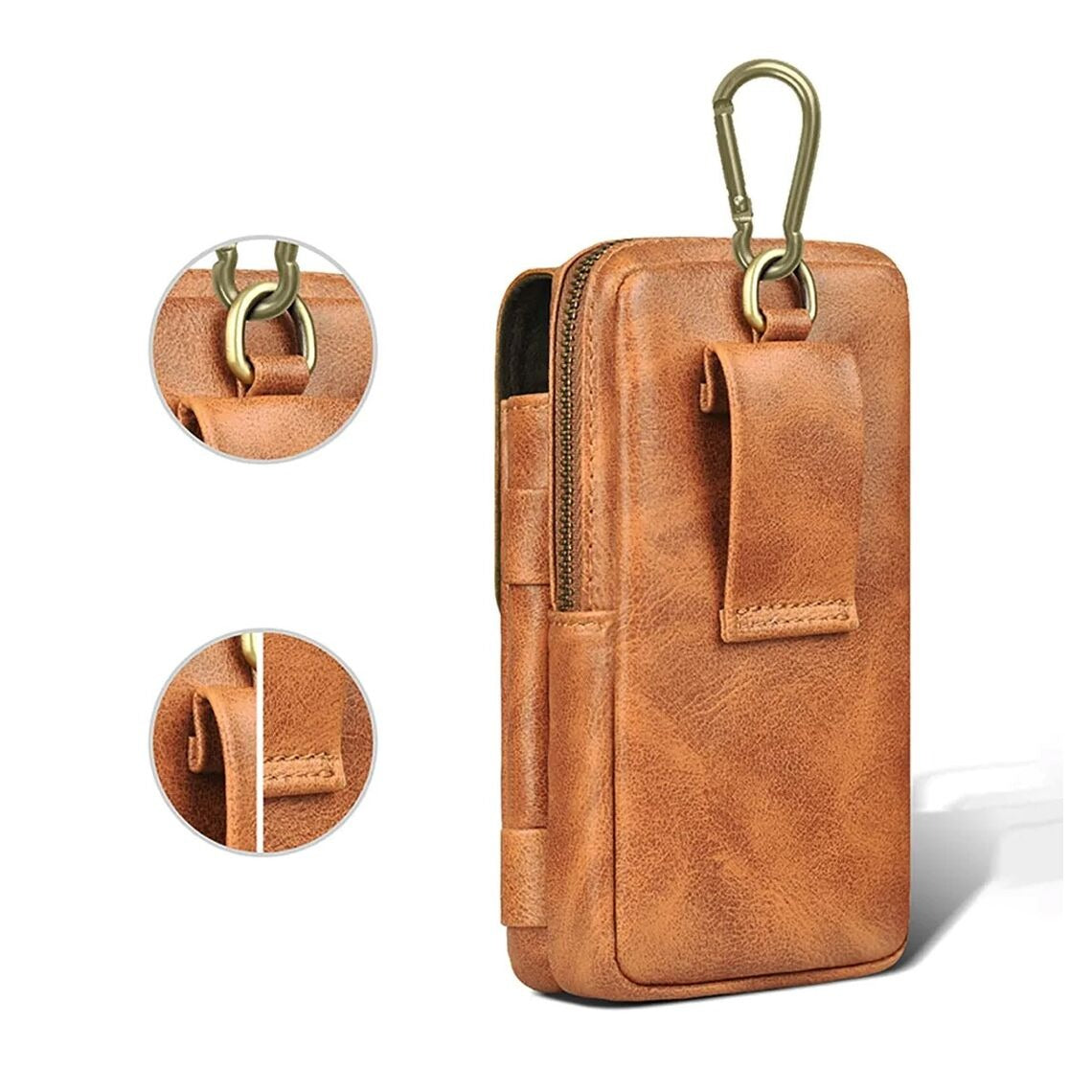 PU Leather Multi-Pocket Phone Holster Pouch Belt Clip & Hook, Wallet Organizer for Smartphone & Accessories