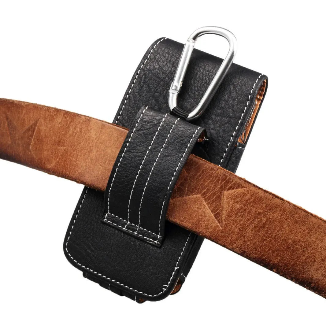 Multifunction PU Leather Phone Holster with Belt loop, Card Slots & Carabiner Hook black