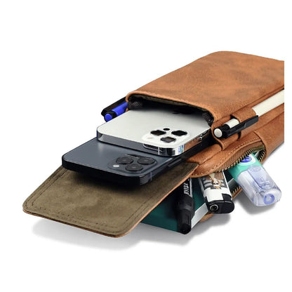 PU Leather Multi-Pocket Phone Holster Pouch Belt Clip & Hook, Wallet Organizer for Smartphone & Accessories