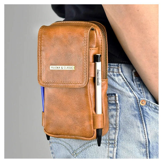PU Leather Multi-Pocket Phone Holster Pouch Belt Clip & Hook, Wallet Organizer for Smartphone & Accessories