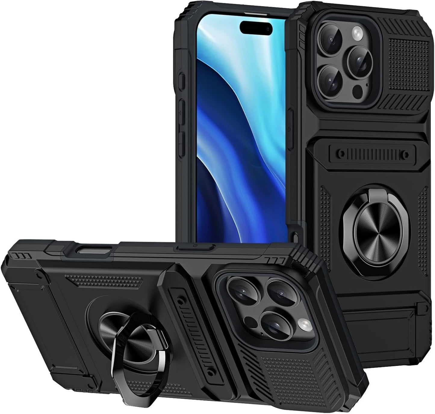 Oppo A94 5G dual layer case with ring holder & hidden 2-card compartment