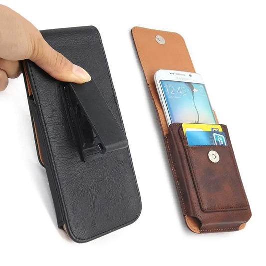 Vintage PU Leather Belt Clip Phone Holster Pouch-Vertical Flip Case with Clip black