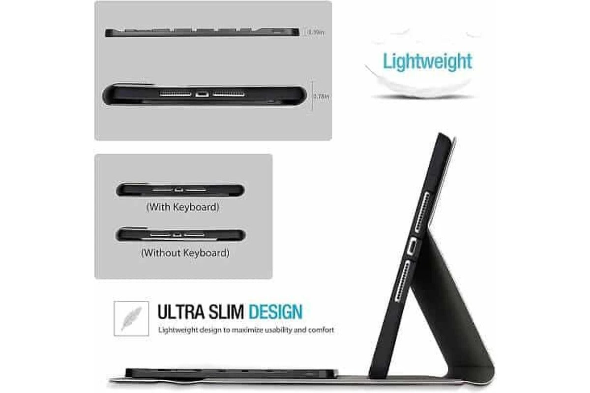 ipad bluetooth keyboard case with detachable keyboard and built in pencil holder black
