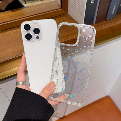 iPhone 16 Slim fit clear case with glitter star pattern camera protection