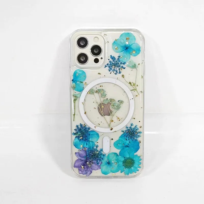 Iphone 14 pro max 3D glitter floral pattern resin epoxy case magsafe