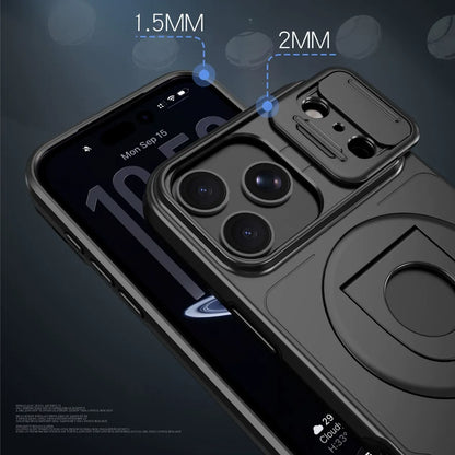 Iphone 16 pro matte finish dual layer case with ring holder & camera shutter magsafe (B014)