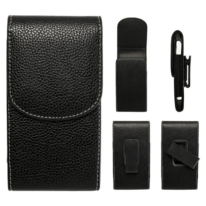 PU Leather Belt Clip Phone Holster Vertical Pouch with Magnetic Flap, Black