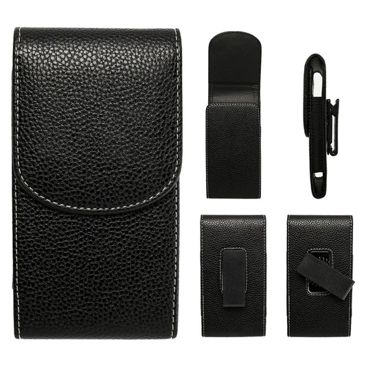 PU Leather Belt Clip Phone Holster Vertical Pouch with Magnetic Flap, Black