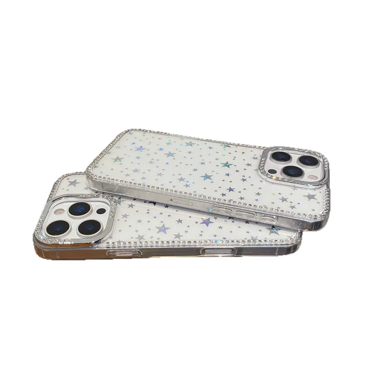 iPhone 16 Slim fit clear case with glitter star pattern camera protection