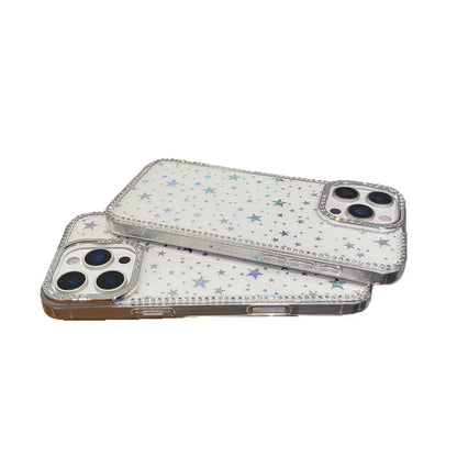 iPhone 16 Slim fit clear case with glitter star pattern camera protection