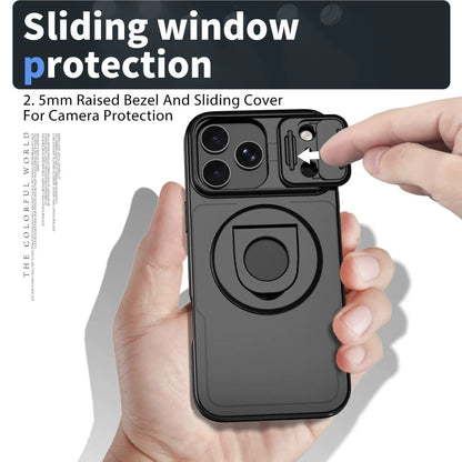 Iphone 16 pro matte finish dual layer case with ring holder & camera shutter magsafe (B014)